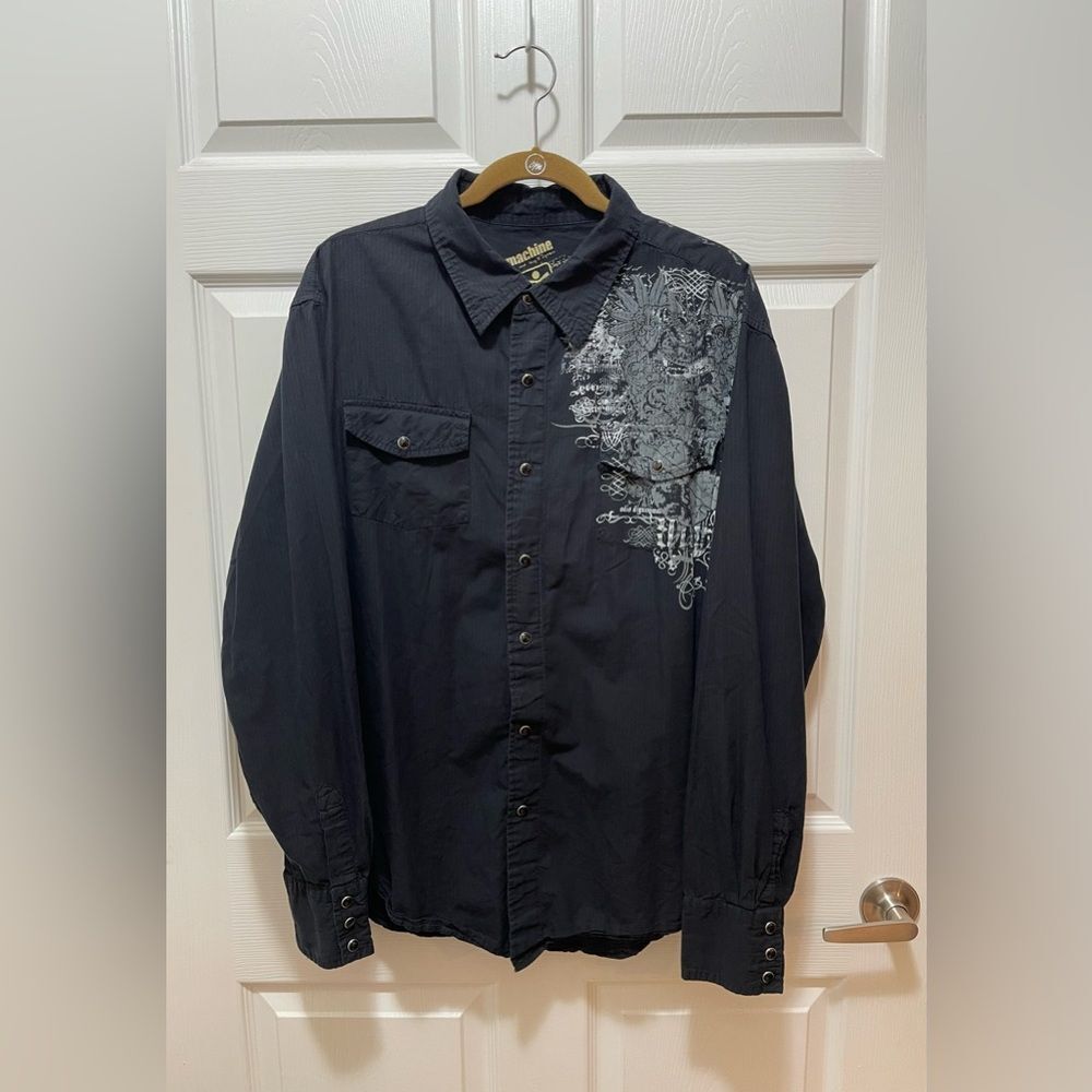 Machine Mens Long Sleeve Button Shirt Size XL Black Snapped Buttons Cotton